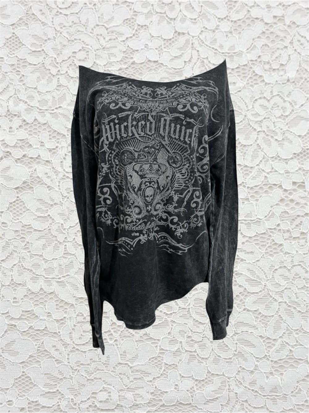 vintage cyber y2k off shoulder graphic long sleeve top